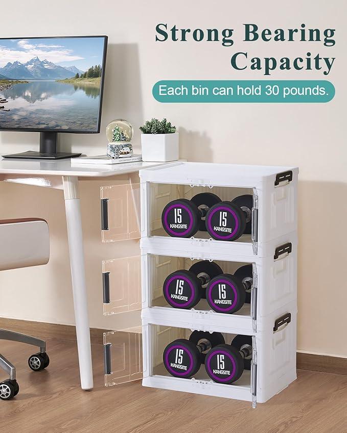 OlarHike 23QT Stackable Storage Bins with Lids - Folding Storage Box with Doors and Wheels, Collapsible Plastic Storage Bins for Closets and Organization, Christmas Gifts, 3 Pack Cubes - NeatNest