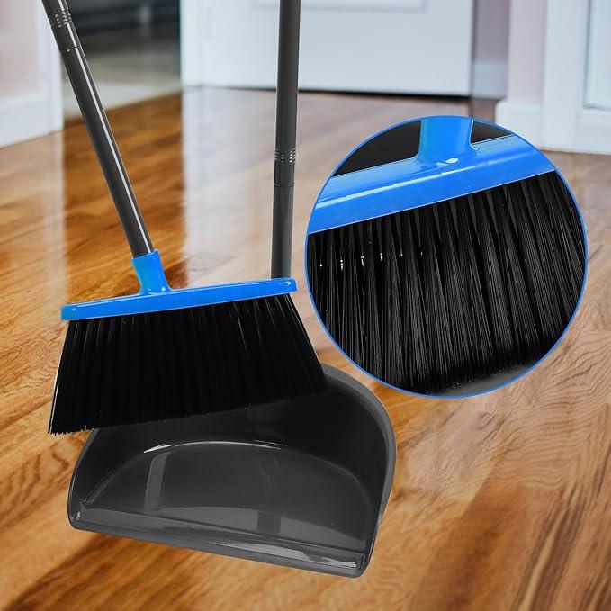 Broom and Dustpan Set ，Long Handle Broom with Upright Standing Dust pan for Indoor Outdoor Home Kitchen Office Floor Cleaning - NeatNest
