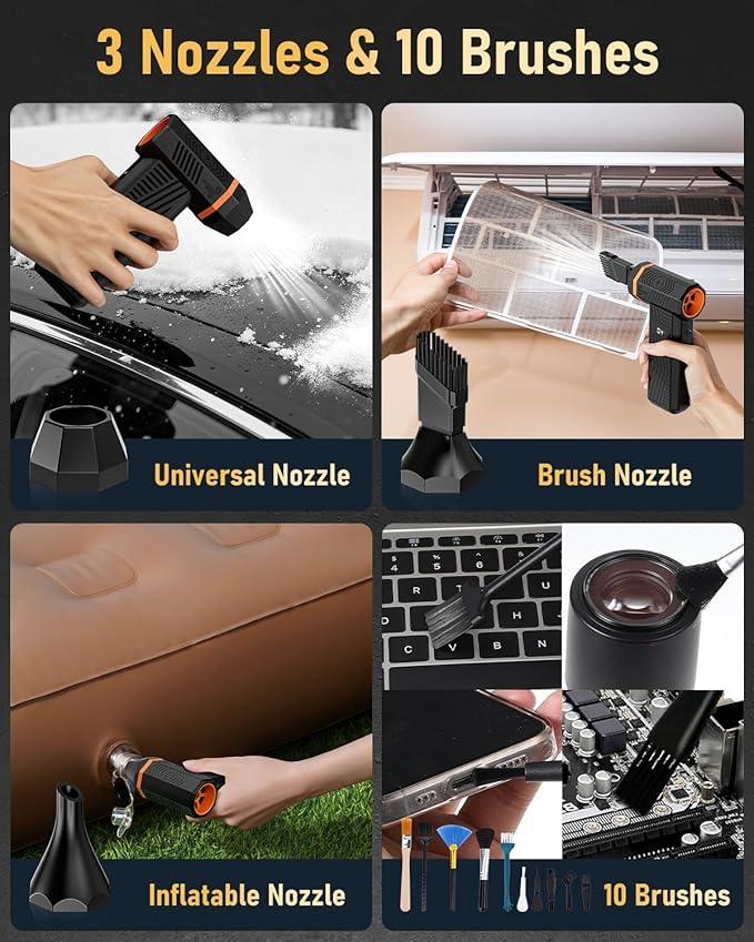 Compressed Air Duster, 180000RPM 4-Gear Adjustable Electric Air Duster with Display Screen & LED Light, Rechargeable Cordless Air Blower for Keyboard/PC/Car - NeatNest