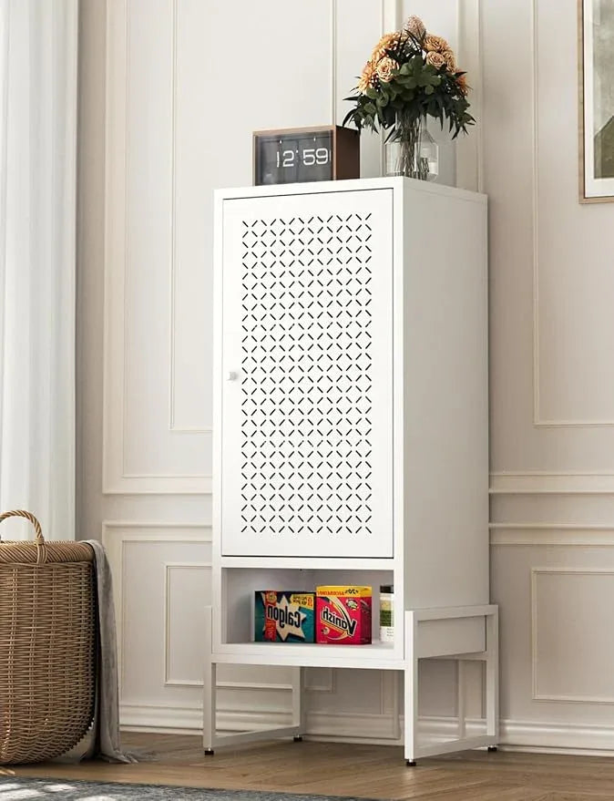 LEYNOT Metal Storage Cabinet with Adjustable Shelves, 42.52" H Freestanding Organizer for Pantry, Kitchen, Bathroom & Laundry Room, Strong & Rust-Resistant, Easy Assembly (White) - NeatNest