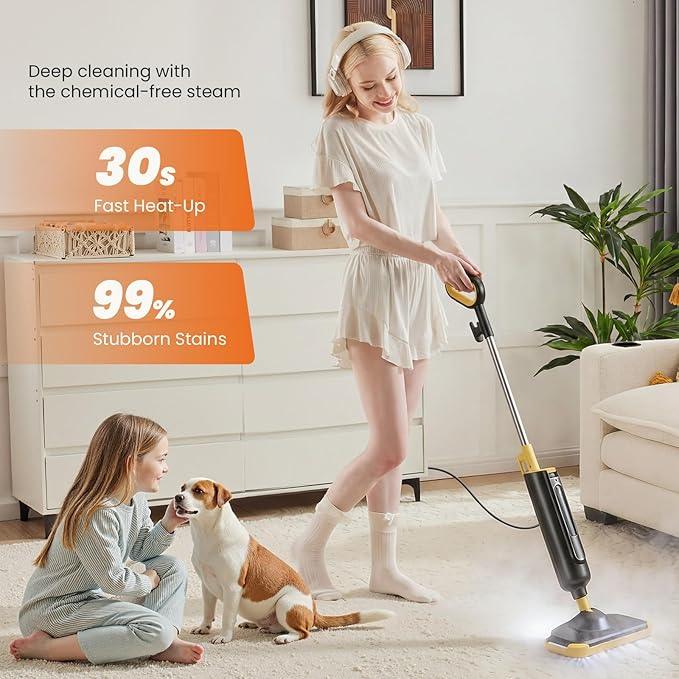 Sweetcrispy Steam Mop for Floor Cleaning,Lightweight Floor Steamer Cleaner for Hardwood/Tile/Laminate Floors Carpet, 2 Washable Pad, Black and Yellow - NeatNest