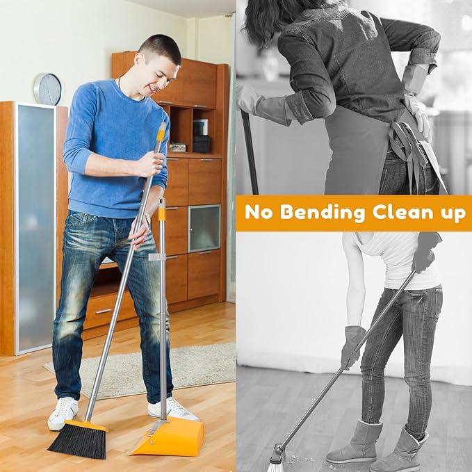 Broom and Dustpan Set with Long Handle 52", Standing Broom and Dust Pan Set for Home Kitchen Room Office Lobby Yellow - NeatNest