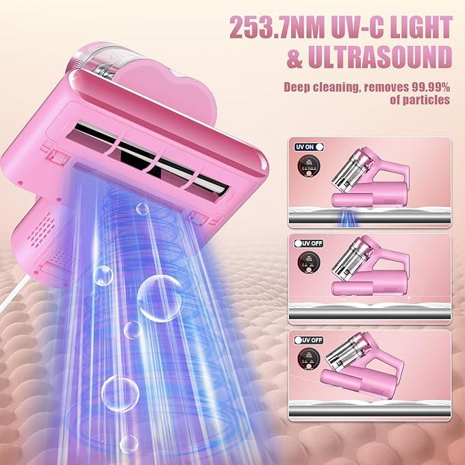 Mattress Vacuum Bed Vacuum Cleaner with 253.7nm UV-C Light, Hyper Helix Motor with 16kPa Strong Suction & 33000 RPM/Min Tapping, HEPA Filter, 149℉ Heat & Ultrasonic & Anion for Bed and Pet - NeatNest