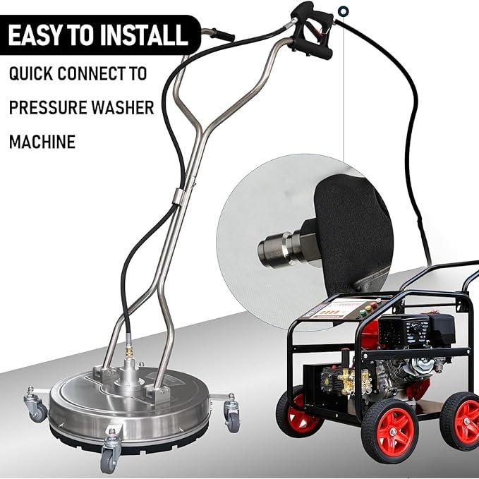 Hourleey 24" Pressure Washer Surface Cleaner with Dual Handles, Stainless Steel Surface Cleaner with 4 Wheels for Driveways, Pathway, Sidewalks, Patios, Decks, 4500 PSI with 3/8" Quick Connector Kit - NeatNest
