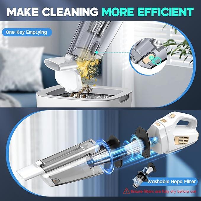 Handheld Vacuum Cordless, 15000PA Strong Suction Hand Held Car Vacuum Cleaner Portable with Multi-Nozzles & Washable Filter, Lightweight Dust Busters Rechargeable for Home, Car, Office, Pets - NeatNest