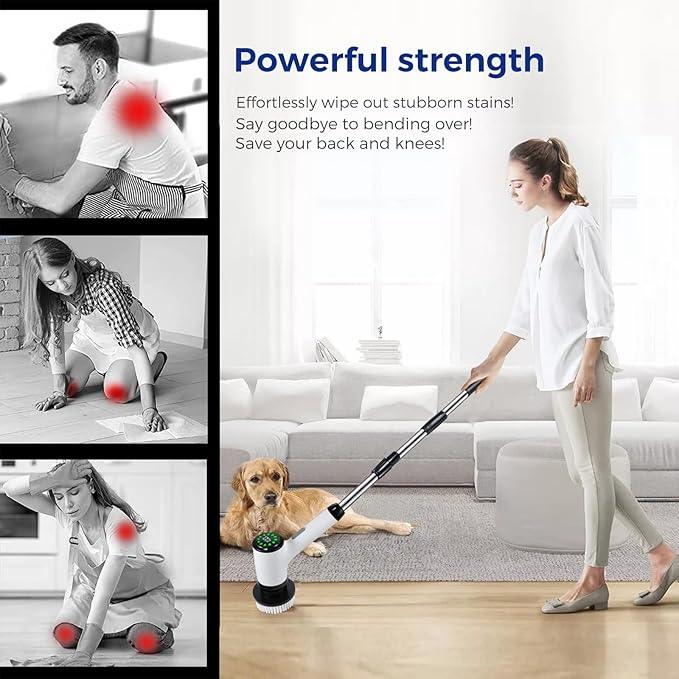 Electric Spin Scrubber for Cleaning-2 Adjustable Speeds,8 Cleaning Brushes,Cordless Cleaning Tools, Shower Scrubber with Long Handle,Power Scrubbers for Cleaning Bathroom, Tile Tub - NeatNest