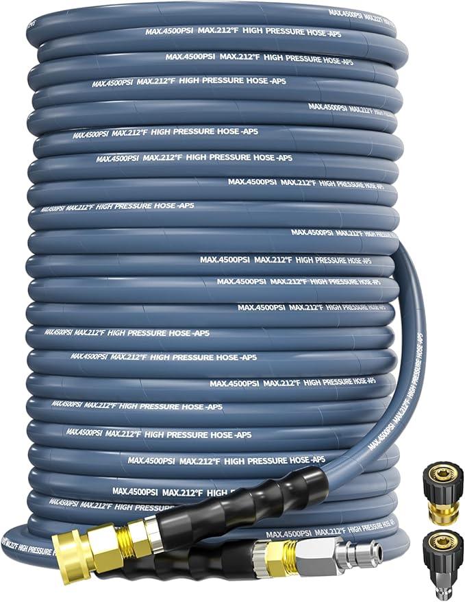 Pressure Washer Hose 125FT 3/8" for Cold and Hot Water 212°F, with Swivel Quick Connect, 4500PSI Kink Resistant Grade Steel Wire Braided, Power Washer Hose With 2pcs M22-14mm Adapter - NeatNest