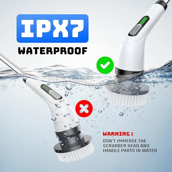 Electric Spin Scrubber - Cordless Bathroom Scrubber with 7 Brush Heads - Dual Speed IPX7 Waterproof Power Scrubber for Heavy-Duty Bathtub, Glass, Tile, and Car Cleaning (White) - NeatNest