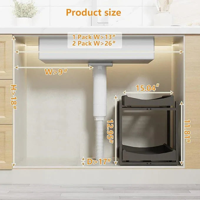 Bamboo Under Sink Organizer Adjustable Height 2 Tier Bathroom Organizer Pull Out Cabinet Storage Kitchen Heave Duty Wood Slide Ou Shelf for Kitchen Bathroom (Black, 1 Pack) - NeatNest