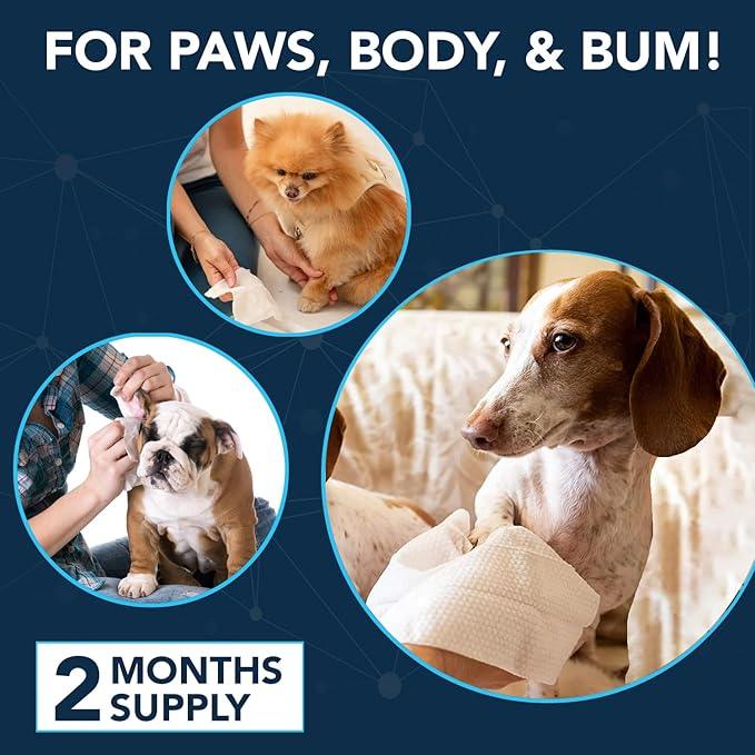 NOVEHA 120PCs Dog Wipes - Odor Eliminating and Cleaning Grooming Wipes for Dog's Paws, Body, and Butt - Perfect for Puppy and Adult Dogs - Plant-Based, Safe, Convenient & Large Unscented Wipes - NeatNest