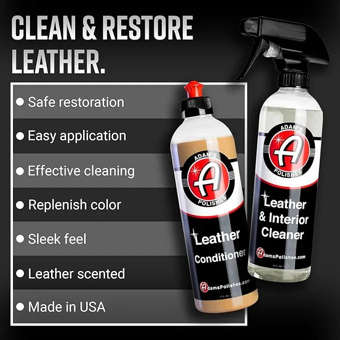 Adam's Polishes Leather Care Kit - Leather Cleaner & Conditioner Car Cleaning Supplies | UV Protection for Interior Accessories Steering Wheel Seat Dash Vinyl Shoe Polish Jacket - NeatNest
