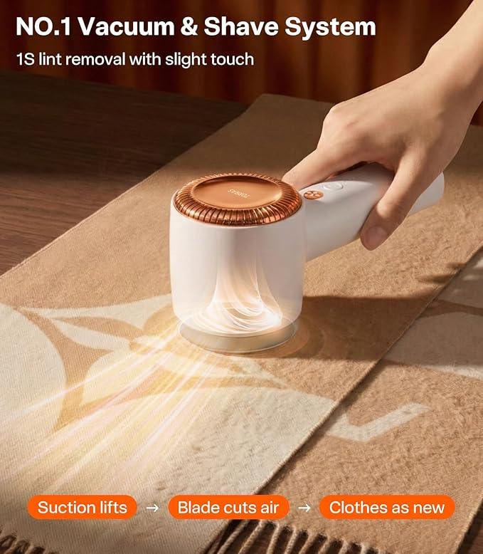 TORRAS Fabric Shaver Lint Remover, Rechargeable Electric 3-Speed Sweater Shaver Remove Fuzz, Pilling for Cashmere, Wool, Coat, Furniture, Clothes depiller with Replacement Blades, Pearl White - NeatNest