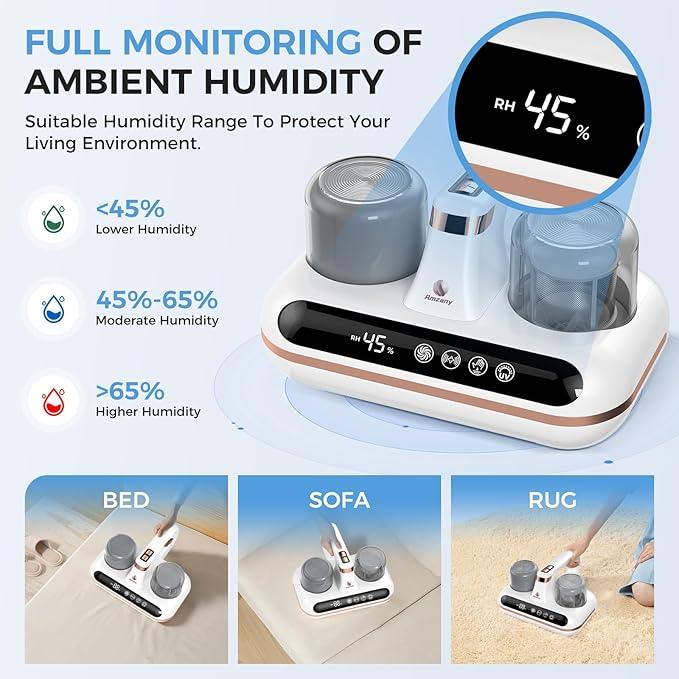 Mattress Vacuum Cleaner - 5-in-1 Cordless Bed Vacuum Cleaner, Powered by UV-C Light & Ultrasonic Technology, 16Kpa Strong Suction,Low Noise,Suitable for Dust, Pet Hair, Etc. - NeatNest