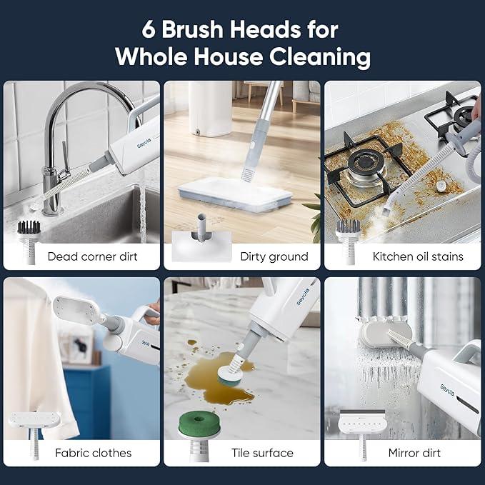 Steam Mop for Floor Cleaning, Steam Cleaner for Home with Handheld 6-in-1 Multi-function Attachments for Hardwood Floors, Clothes, Windows, Tiles Grout, Furniture Cleaning (White-Gray) - NeatNest