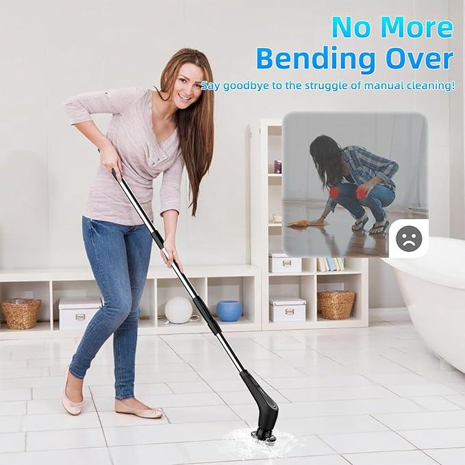 Black Electric Spin Scrubber, Cordless Spin Scrubber with 8 Replaceable Brush Heads, Electric Scrub Brush with Adjustable Extension Handle, Electric Cleaning Brush for Bathroom, Tile and Bathtub - NeatNest