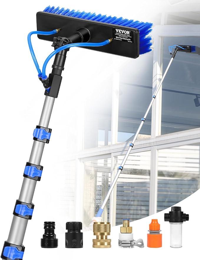 VEVOR Water Fed Pole Kit, 24FT Solar Panel Cleaning Pole with Extendable Handle, 180° Rotatable Brush Head & 65.6FT Hose, Household & Outdoor Window Cleaner Tool for Caravan Solar Panel Deck - NeatNest