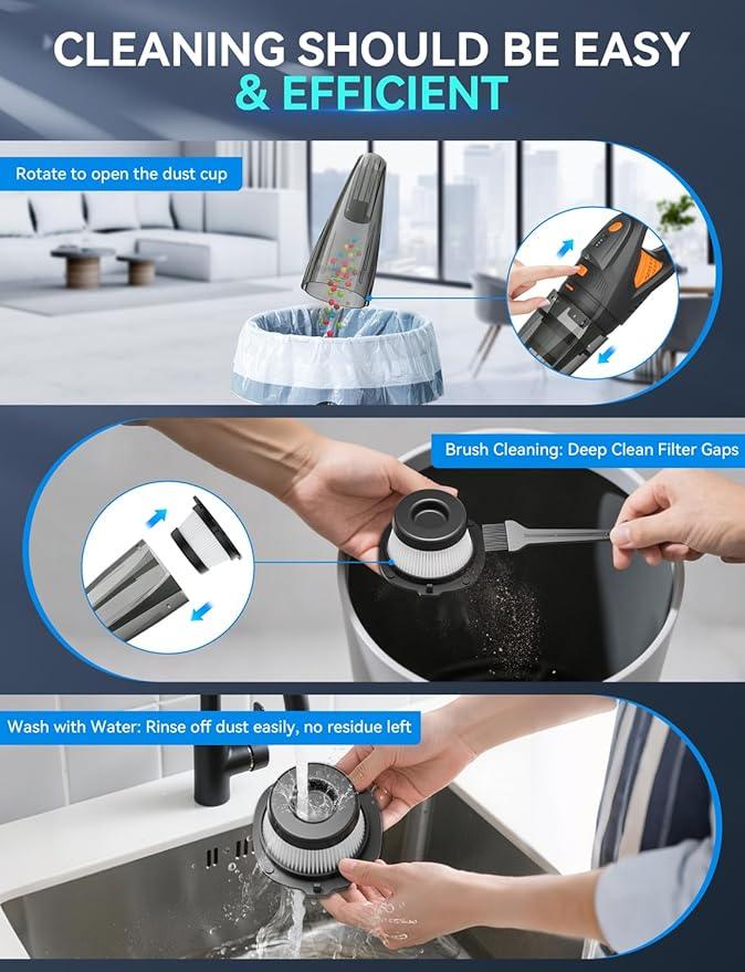 GHUSTAR Handheld Vacuum Cordless - 25000PA Strong Suction Hand Held Car Vacuum Cleaner Portable with Multi-Nozzles - Lightweight Dust Busters Rechargeable for Home Car Office Pets 2 Levels - NeatNest