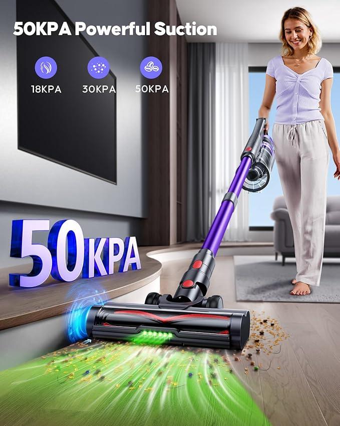 Cordless Vacuum Cleaner, 600W 50Kpa Stick Vacuum Cleaner with 65mins Rechargeable Battery, Anti-Tangle Brush, Build-in Aromatherapy, Handheld Vacuum Cleaners for Home/Pet Hair/Carpets/Floors - NeatNest