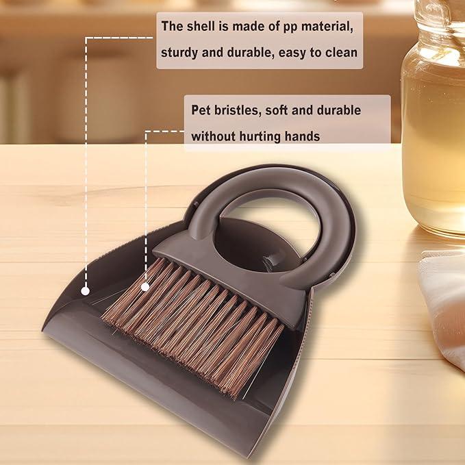 Round Handle Brush and Dustpan Set Small Broom & Dustpan Portable Handheld Sweeper for Desktop Sofa Floor Pet Nest (Coffee) - NeatNest
