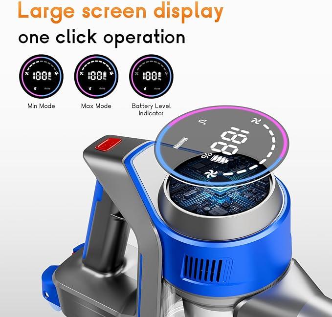 Cordless Stick Vacuum Cleaner - Rechargeable, 35Kpa Powerful Vacuums with Detachable Battery, LED Display, 45Mins Runtime, 8 in 1 Handheld Vacuum for Hardfloor & Carpets Pet Hair, Blue - NeatNest