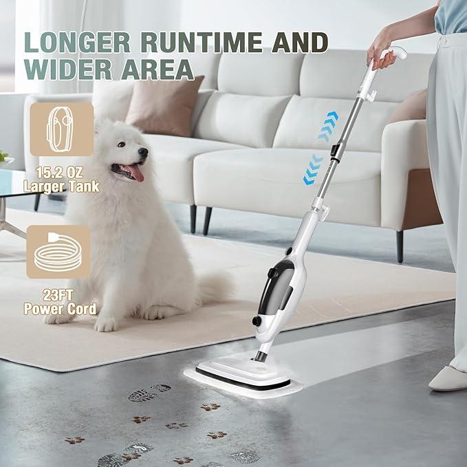 11-in-1 Steam Mop, Powerful Handheld Steam Cleaner for Home with 23FT Cord &15.2 OZ Water Tank, 3 Steam Modes MultiPurpose Steam Mop for Hardwood Floors, Clothes, Tile, Windows, Carpet - NeatNest