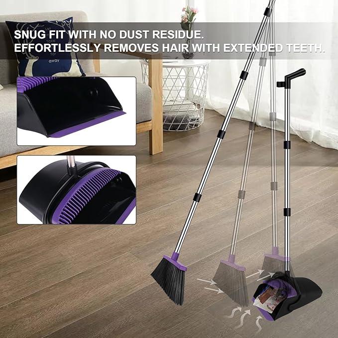 Broom with Dustpan Combo Set, 51" Household Dustpans and Broom, Standing Dust Pan Set for Home, Purple Cleaning Set for Kitchen Lobby Indoor Outdoor - NeatNest
