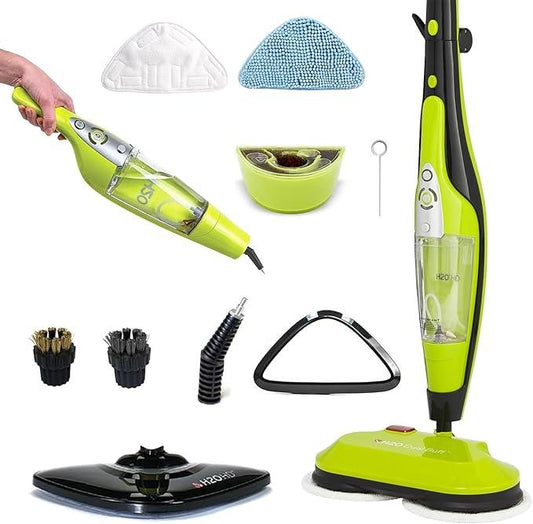H2O HD Dual Buff Steam Mop, 8 in 1 Handheld Steam Cleaner For Kitchen Tile Floors, Hardwood Floors, Grout Cleaner, Upholstery Cleaner and Carpets, 2 washable scrub pads, 8 cleaning accessories - NeatNest