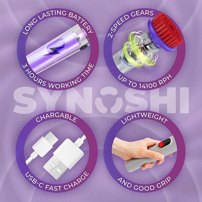 SYNOSHI PRO Electric Spin Scrubber, Cordless Cleaning Brush Bathroom Scrubber. Waterproof Shower Cleaner Brush with Adjustable Angles, 2 Speed, 180Min Work Time for Floor, Bathtub, Kitchen, Car, Tub - NeatNest
