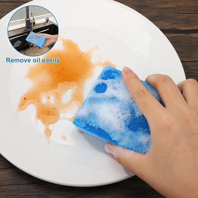 50 Pcs Individually Wrapped Sponges, Uncompressed Non Scratch Scrouing Sponges for Household Cleaning Dishes Kitchen Airbnb Apartment Car Bike Blue - NeatNest