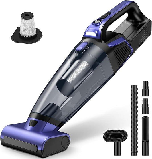 Pet Hair Handheld Vacuum Cordless: 20000PA High Power Car Vacuum with Motorized Brush and LED Light, Rechargeable Hand Held Vacuum Cleaner with Reusable Filter for Car, Home, Office & Pet, Purple - NeatNest