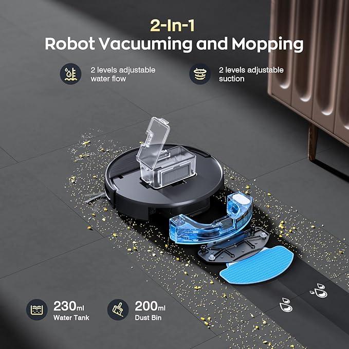 Robot Vacuum and Mop Combo, 2 in 1 Robotic Vacuums Cleaner with WiFi/App, Robot Vacuum with Water Tank, Strong Suction, Schedule, Self-Charging, Quiet, for Hard Floor, Pet Hair, Low Pile Carpet - NeatNest