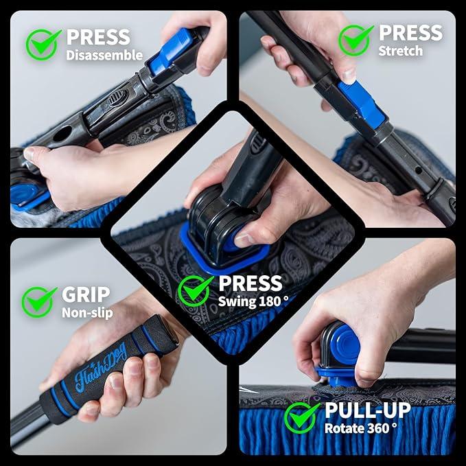 Flash Dog Car Duster Exterior - Wax Treated Cotton & Extendable Aluminum Alloy Handle Scratch Free Cleaning Brush for Cars, Trucks, SUVs, RVs, Motorcycles | Waterless Dust & Pollen Remover - NeatNest