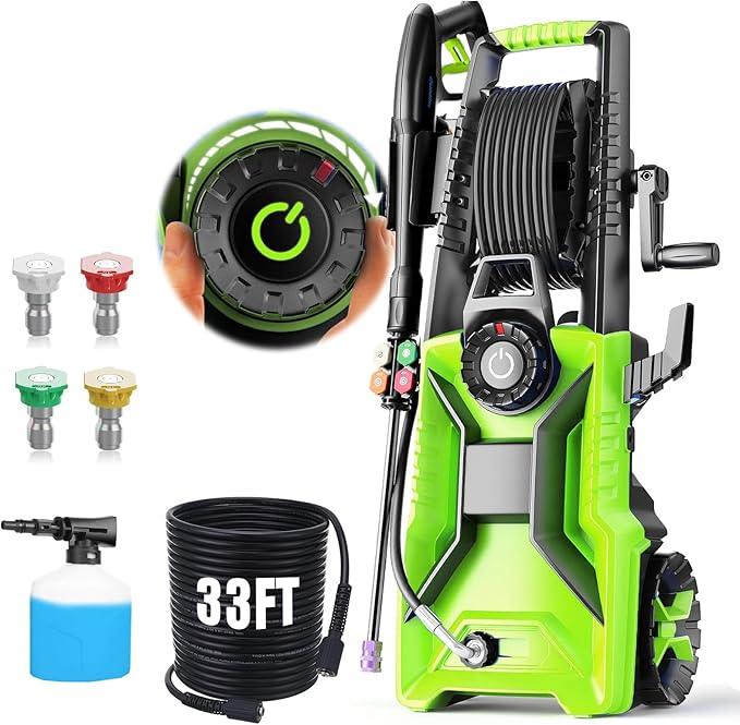 5000 PSI Adjustable Pressure Cleaner, 2025 New Power Cleaner Pressure Adjustable (2500PSI-5000PSI) with 33ft Pressure Hose, 4 Nozzle and Detergent Tank for Cars, Upgraded Green - NeatNest