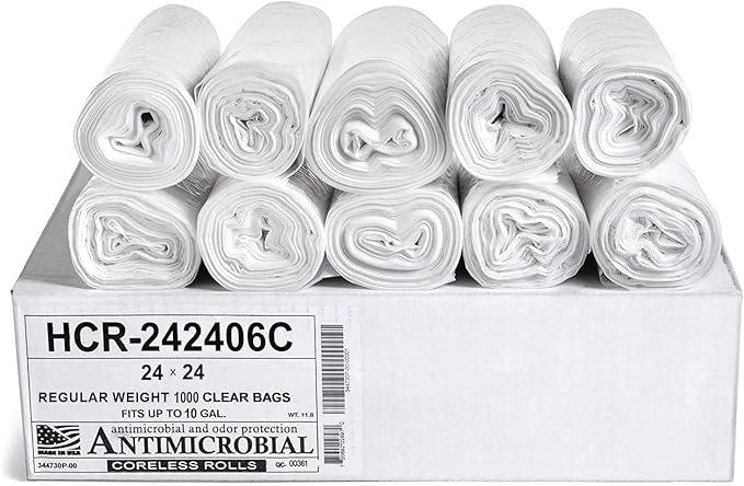 Aluf Plastics High Density Trash Bags, 10 Gallon, 1000 Count, 6 Micron (eq), 24" x 24", Clear, for Bathroom, Office, Industrial, Commercial, Janitorial, Municipal, Recycling - NeatNest
