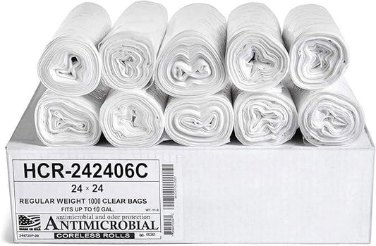 Aluf Plastics High Density Trash Bags, 10 Gallon, 1000 Count, 6 Micron (eq), 24" x 24", Clear, for Bathroom, Office, Industrial, Commercial, Janitorial, Municipal, Recycling - NeatNest