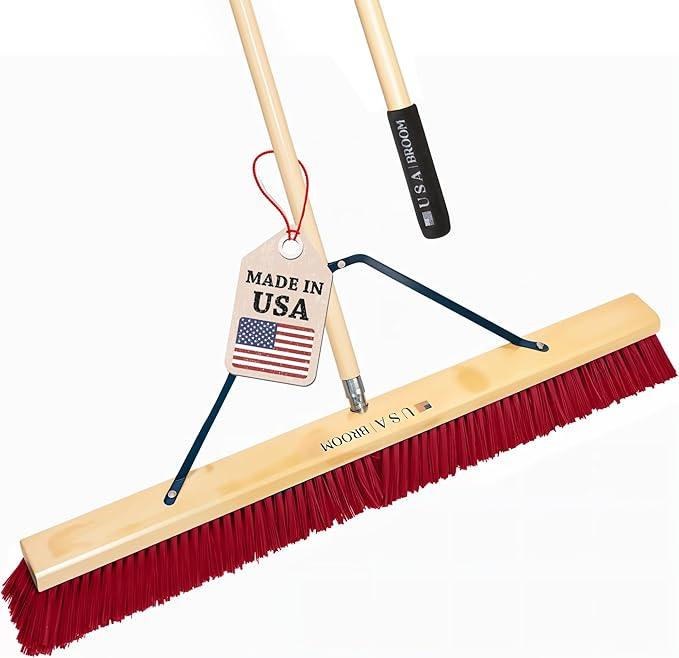 USA Broom 36" Everyday Sweep Indoor/Outdoor Push Broom with 60" Handle. Ideal for Garages & Shops. Durable American Made Steel Brackets-All Stainless Steel Hardware. No Plastic. 100% Made in The USA. - NeatNest