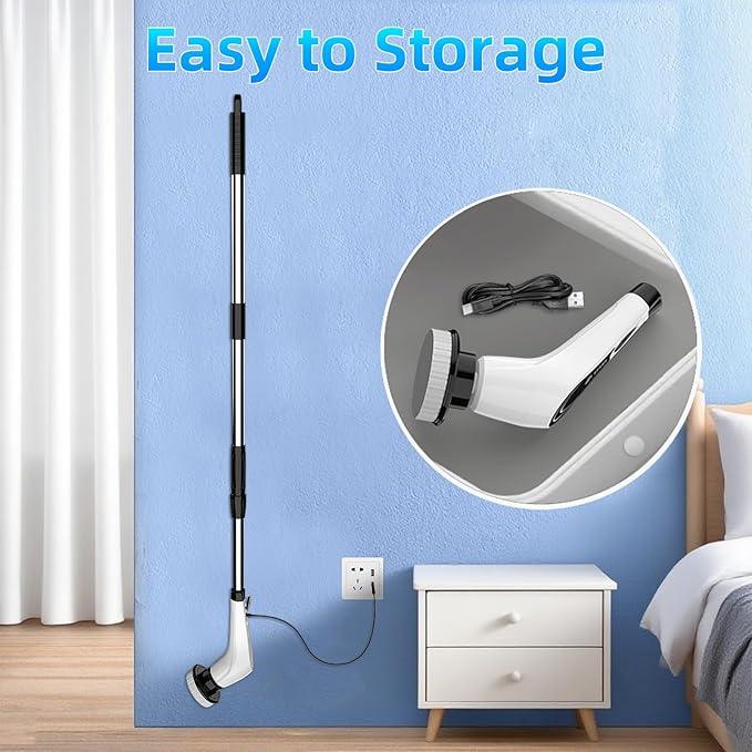 White Electric Spin Scrubber, Cordless Spin Scrubber with 8 Replaceable Brush Heads, Electric Scrub Brush with Adjustable Extension Handle, Electric Cleaning Brush for Bathroom, Tile and Bathtub - NeatNest