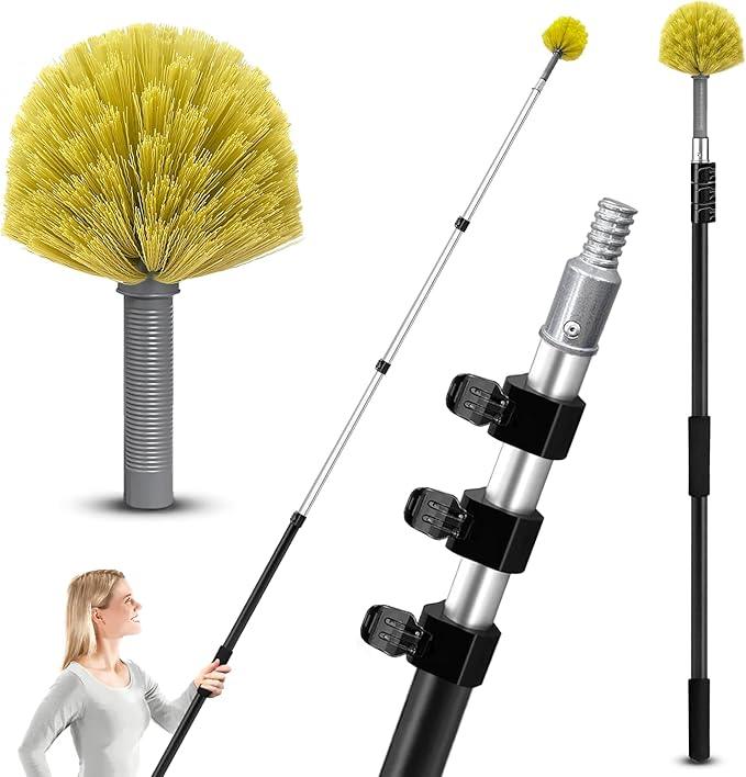 20 Foot Cobweb Duster with Extension Pole, 4-12ft Dusters for Cleaning with Bristles, High Reach Feather Duster for Outdoor Indoor, 4-Stage Spider Web Remover with Telescopic Pole for Ceiling Wall - NeatNest