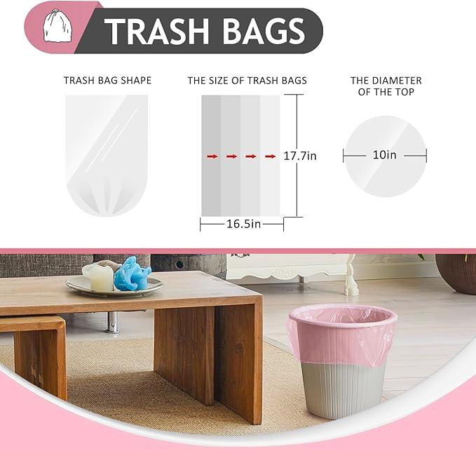 Teivio 2 Gallon 180 Counts Strong Trash Bags Garbage Bags, Bathroom Trash Can Bin Liners, Plastic Bags for home office kitchen, Pink - NeatNest