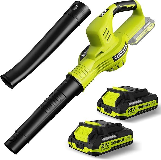 Leaf Blower Cordless - 21V Powerful Electric Leaf Blower with 2 Batteries and Charger, 2 Speed Modes, 2.0Ah Lightweight Battery Powered Leaf Blowers for Lawn Care, Patio, Dust, Blowing Leaves - NeatNest