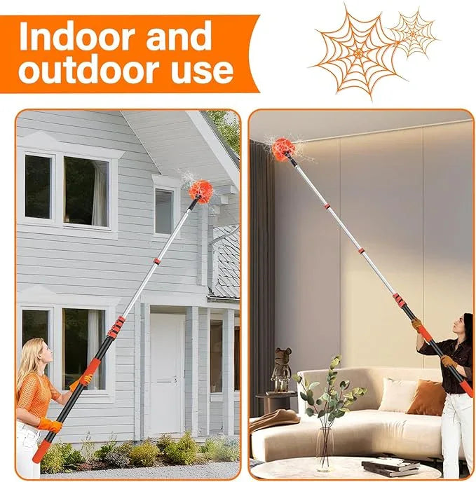30FT Cobweb Duster with Extension Pole - High Reach Duster for High Ceilings & Outdoor Use - Telescoping Pole 5-24 Ft, Soft Bristles Cobweb Cleaner - 3/4" Acme Universal Thread - NeatNest