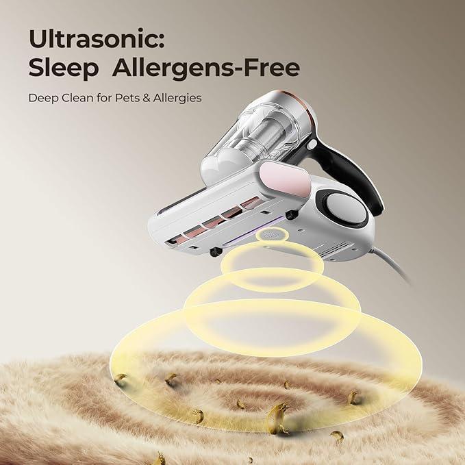 JIGOO Bed Vacuum Cleaner with Dust Sensor, Mattress Vacuum Cleaner with UV & Ultrasonic and High Heating, 13Kpa Suction 500W Powerful Double-Cup Handheld Vacuums (J300, Corded) - NeatNest