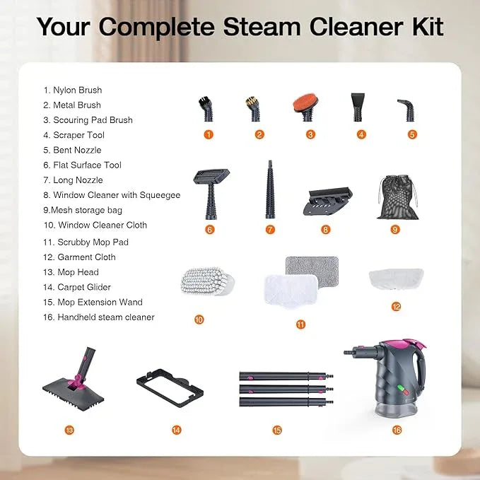 ScrubWiz 10-in-1 Steam Cleaner, Steam Mop & Detachable Handheld Steam Cleaner, 320ml Water Tank, 10s Fast Heating, Portable Steamer for Kitchen, Floor, Tiles, Home, BBQ, Ergonomic Handle, Mid Gray - NeatNest