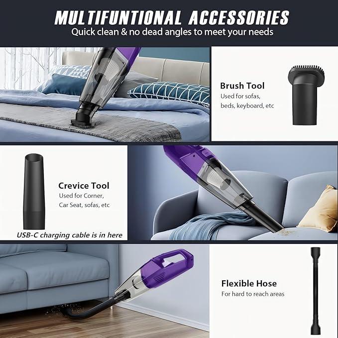 Handheld Vacuum Cordless — 3-in-1 Hand Held Vacuum Rechargeable with 8000Pa Powerful Suction, 1.7 Lbs Lightweight Handheld Vac, 30-Mins Quick Dust Removal for Car, Kitchen & Home - NeatNest