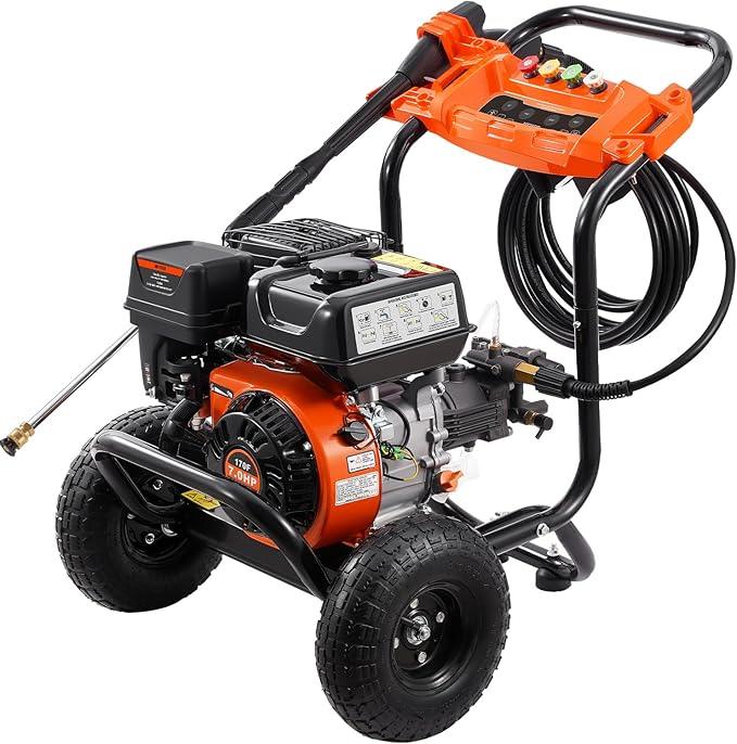VEVOR Gas Pressure Washer, 3500 PSI 2.6 GPM, Gas Powered Pressure Washer with Aluminum Pump, Spray Gun and Extension Wand, 5 Nozzle Set, for Cars, Fences, Homes, Driveways, Patios Furniture Horizontal - NeatNest