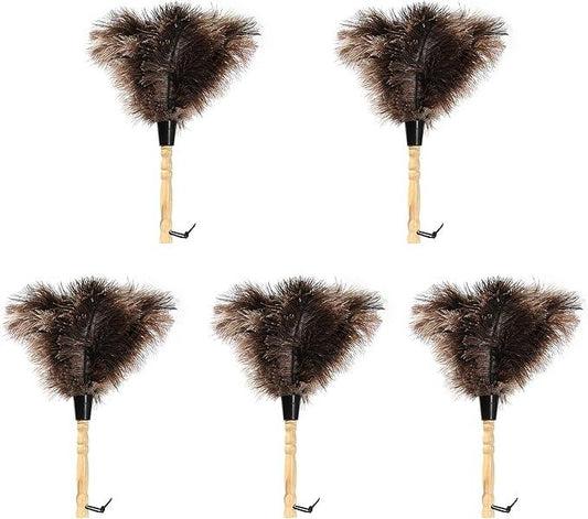 Ostrich Feather Duster 14 inch Fluffy Natural Genuine Ostrich Feathers with Wooden Handle and Eco-Friendly Reusable Handheld Ostrich Feather Duster for Cleaning Supplies(5PCS) - NeatNest