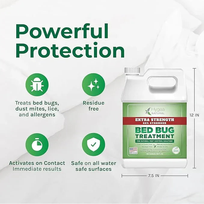 Hygea Natural Extra Strength Bed Bug & Mite Spray- Child & Pet friendly - Stain & Odor Free - 66% Stronger Natural Formula (128 oz) - NeatNest