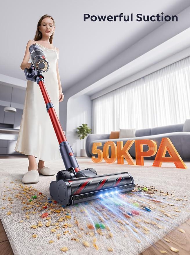 Cordless Vacuum Cleaner, 600W 50Kpa 65Mins Vacuum Cleaners for Home, Stick Vacuum with Self-Standing, Touch Screen, Vacuum Cleaner with Charging Station for Hard Floor Carpet Car Pet - NeatNest