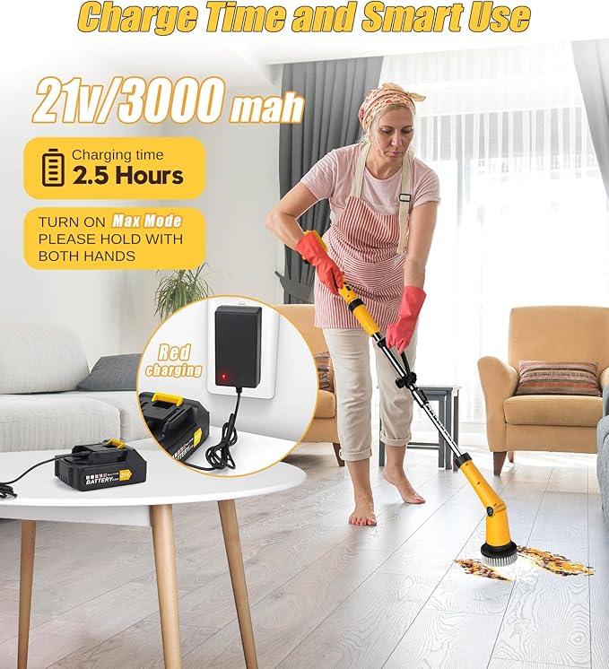 Qimedo Electric Spin Scrubber Extra Large Brush Q3,6000 mAh Best Battery Power Scrubber for Cleaning,1200RPM Shower Cordless Cleaning Brush with 8 Brushes for Bath/Tub/Tile/Floor (Smart Display) - NeatNest