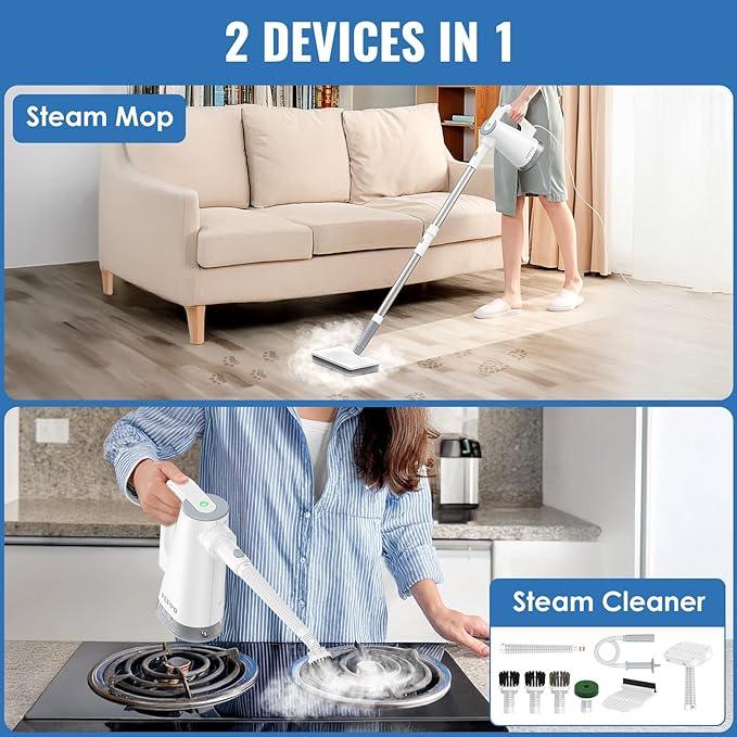 FEPPO Steam Mop & Detachable Handheld Steam Cleaner for Home and Floor Cleaning, 15s Heat-Up, 230°F Floor Steamer for Deep Cleaning with Multi-purpose Attachments Hardwood Floors, Tile,Grout,Furniture - NeatNest